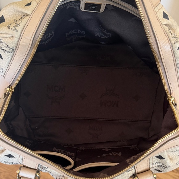 MCM Beige Visetos Leather Boston Bag with Gold Hardware - Picture 10 of 14